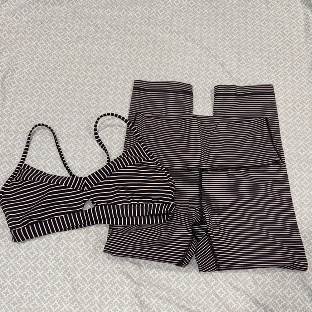 Lululemon Striped Black and White bra and Leggings
